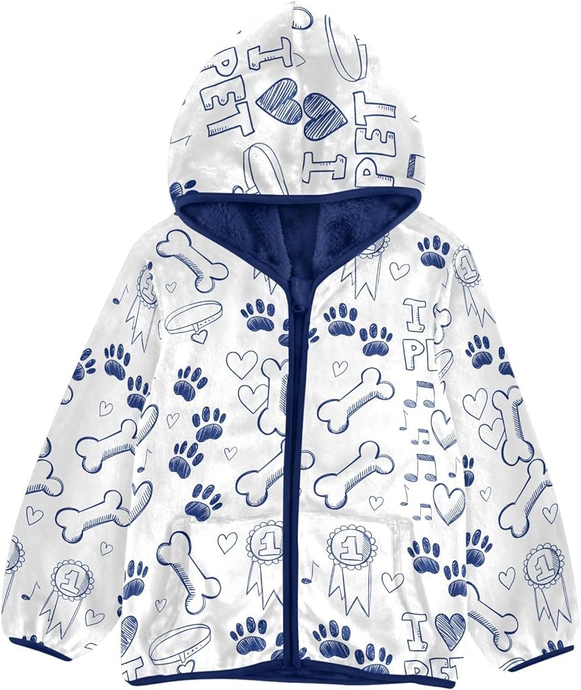 Amazon.com: Aflyko Boys Fleece Blue Heart Dog Paw Doodle Zip-Up ...