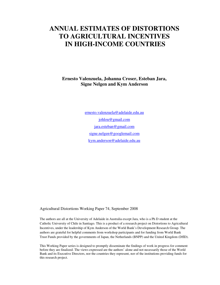 PDF) Annual Estimates of Distortions to Agricultural Incentives in ...