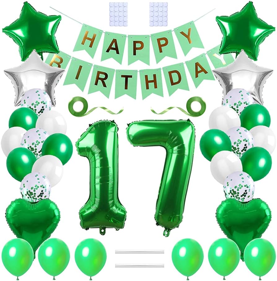 Amazon.com: Yijunmca 33pcs 17th Birthday Party Balloon Decorations ...