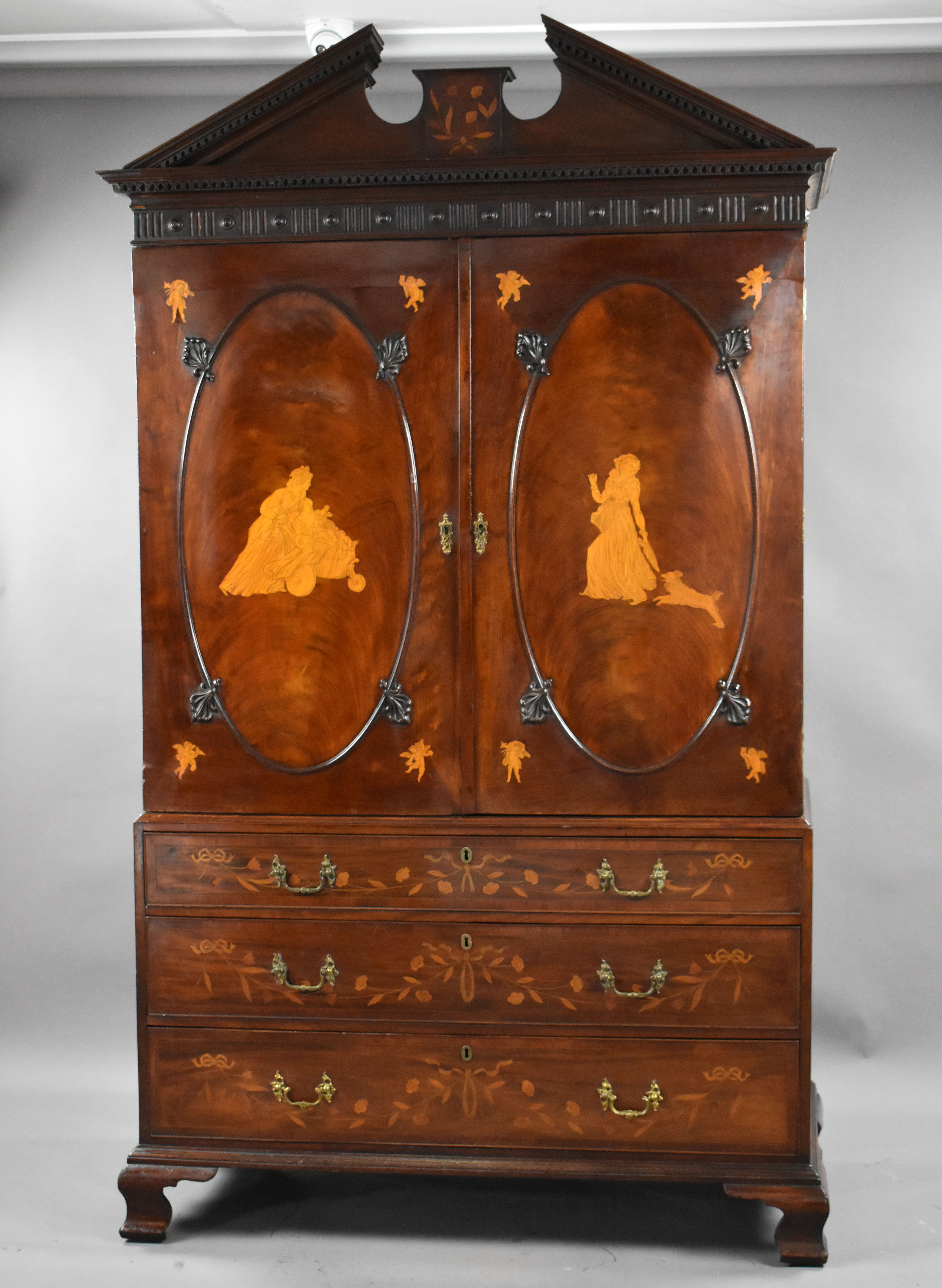 George III Mahogany Inlaid Linen Press - FGB Antiques