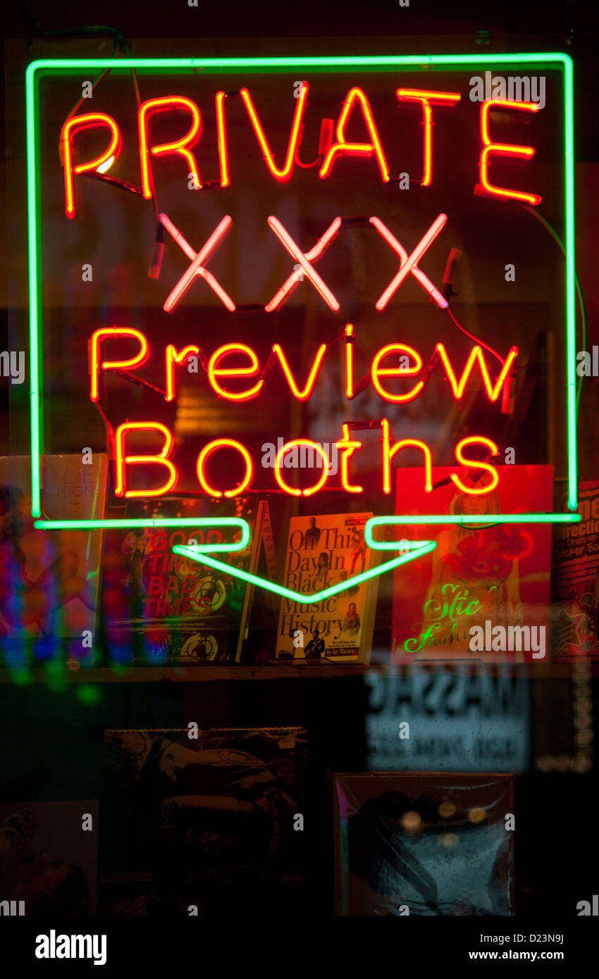 XXX Private Viewing Booths neon sign in window of sex shop ...