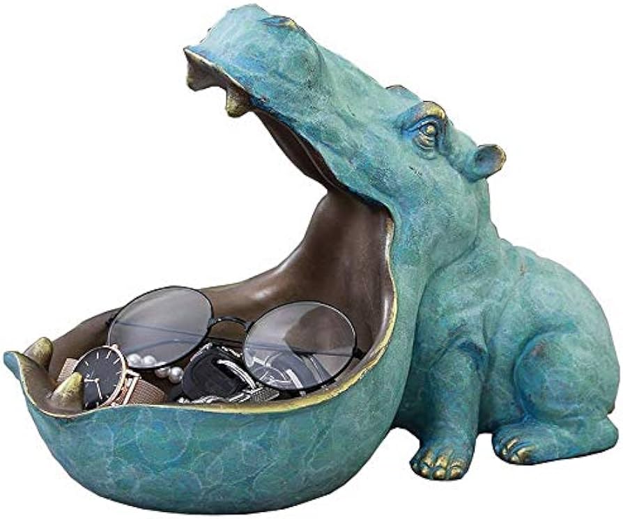 WXWXXX Hippo Big Mouth Key Storage Bowl, Resin Figurine Candy Dish ...