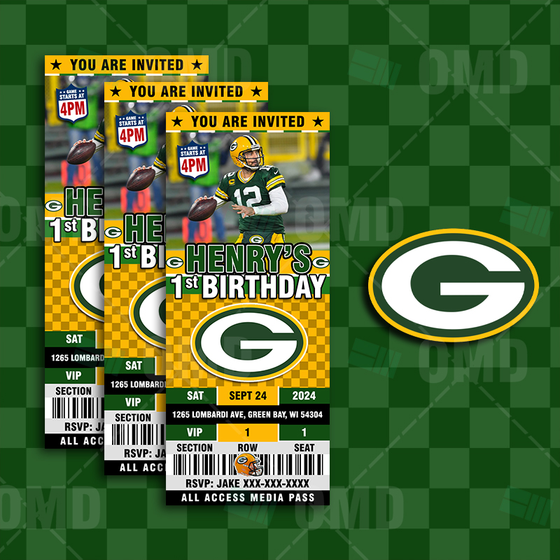 Green Bay Packers Ticket Style Sports Party Invitations – Sports ...