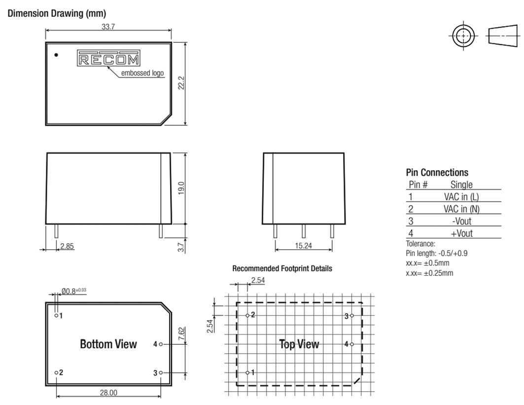 Converter: AC/DC; RAC; RECOM, RAC01-3.3SC, RAC01-05SC, RAC01-09SC ...