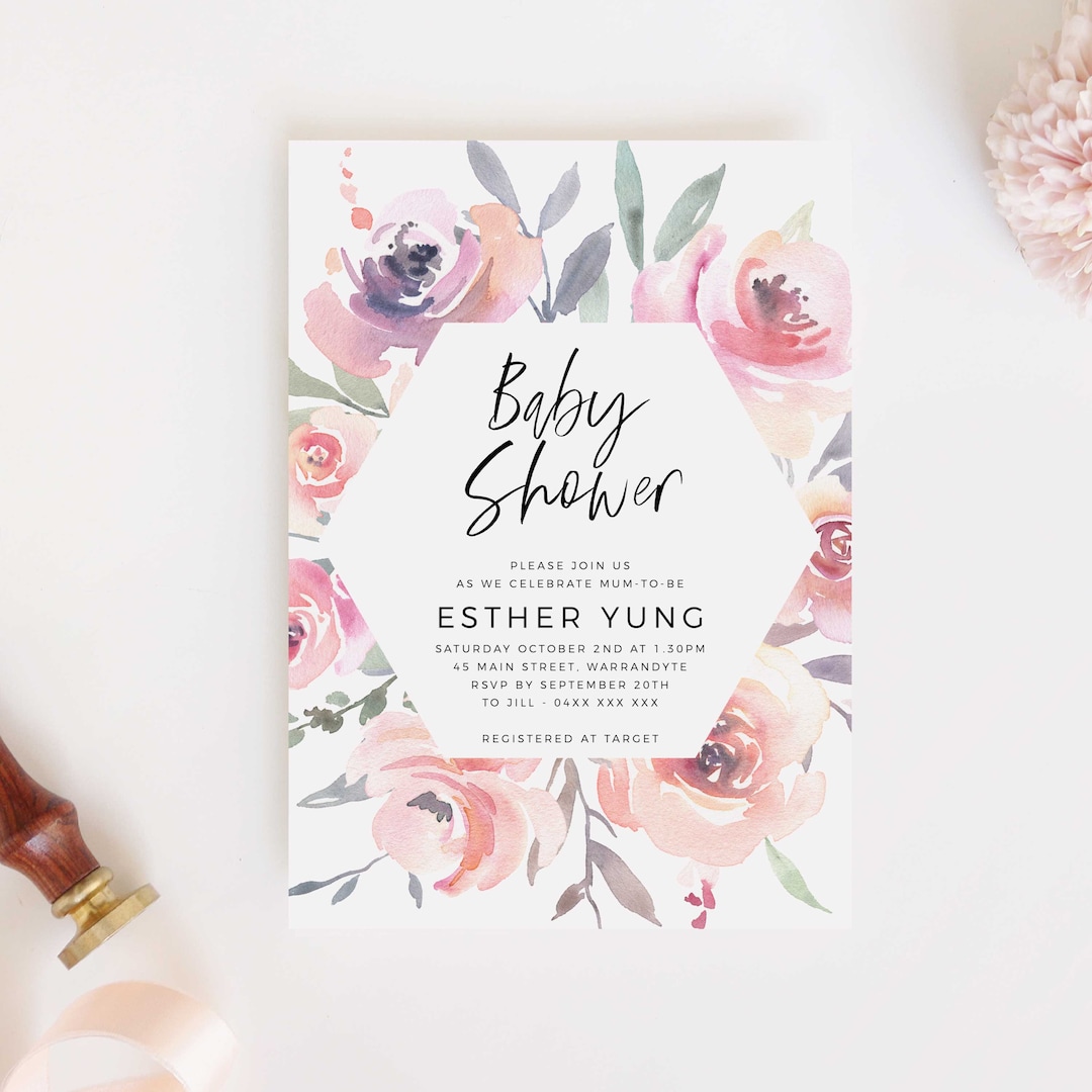 Blush Floral Baby Shower Invitation INSTANT DOWNLOAD Template - Etsy