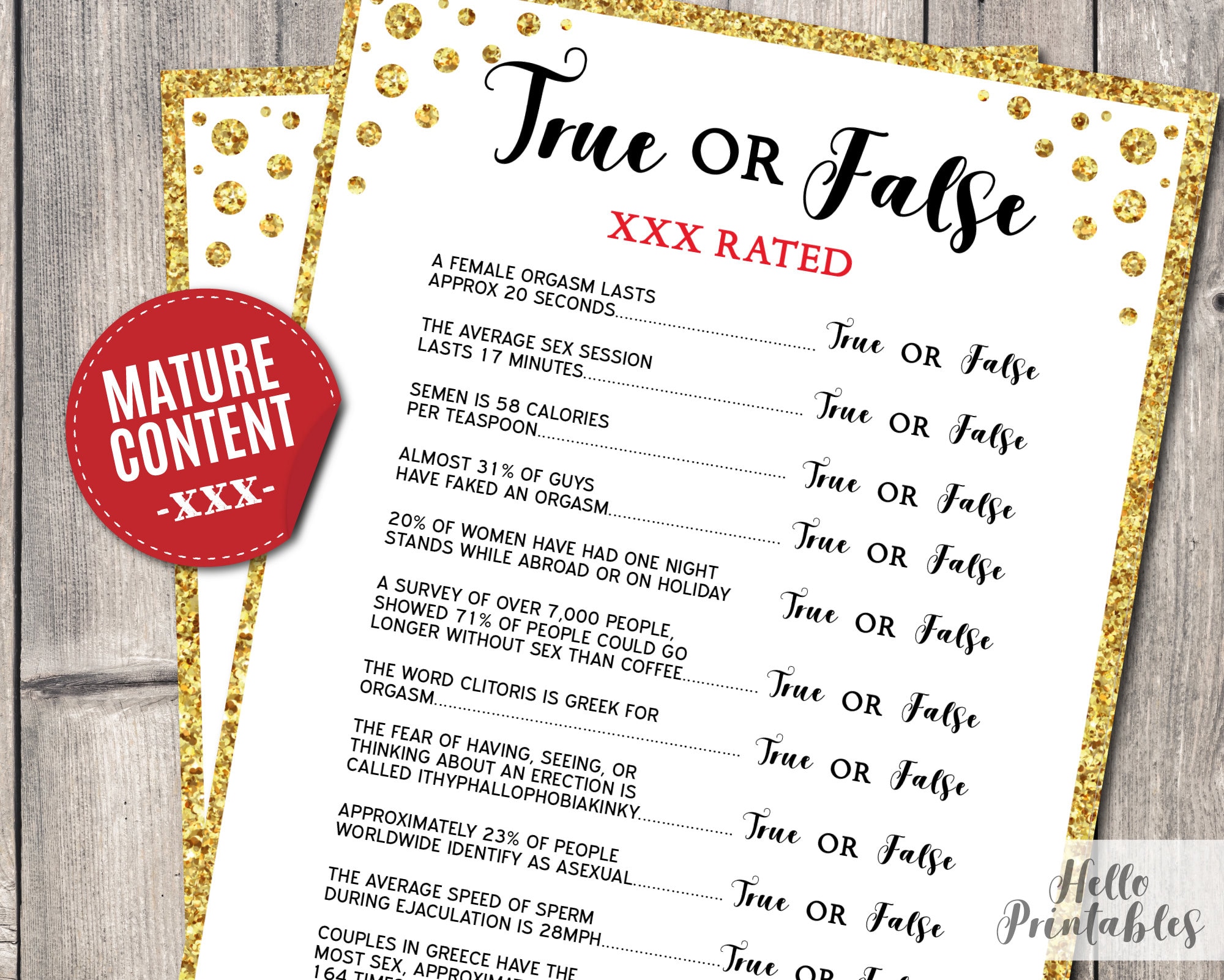 True or False Sex X-rated Guess Bridal Shower Game Bachelorette ...