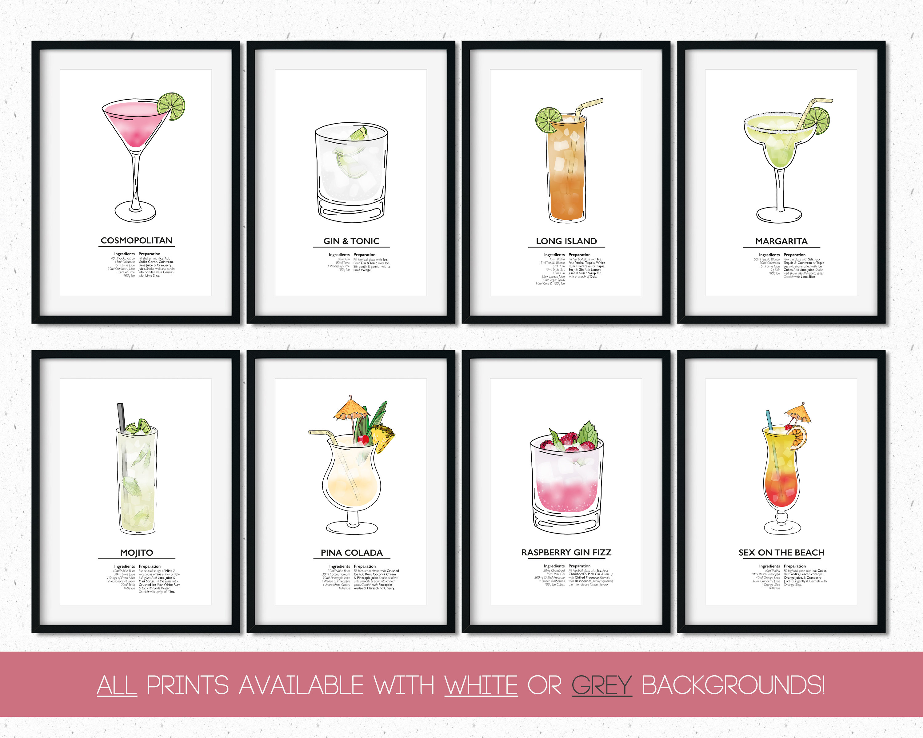 Cocktails Poster Classic Cocktails Print Cocktail Recipes - Etsy