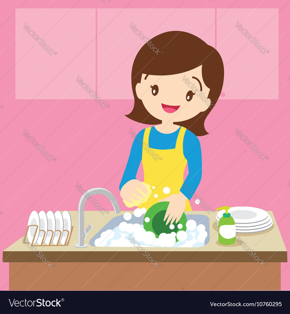 Mom dish washing Royalty Free Vector Image - VectorStock