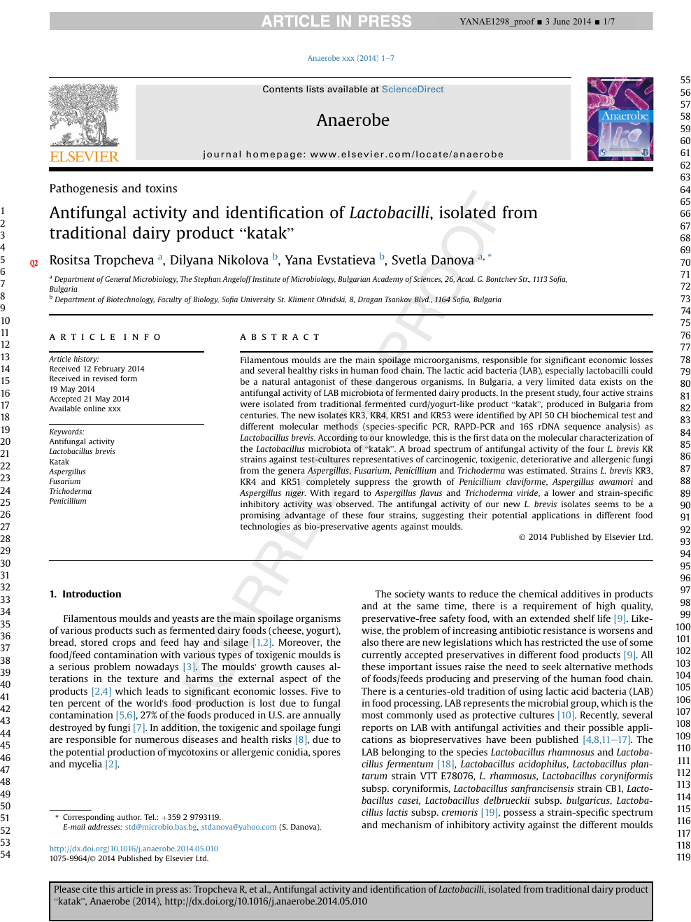 Antifungal activity and identification of Lactobacilli, isolated ...