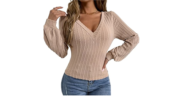 WEYUE Sweaters for Women Knit Sweater Pullover Top Women T-Shirt V ...