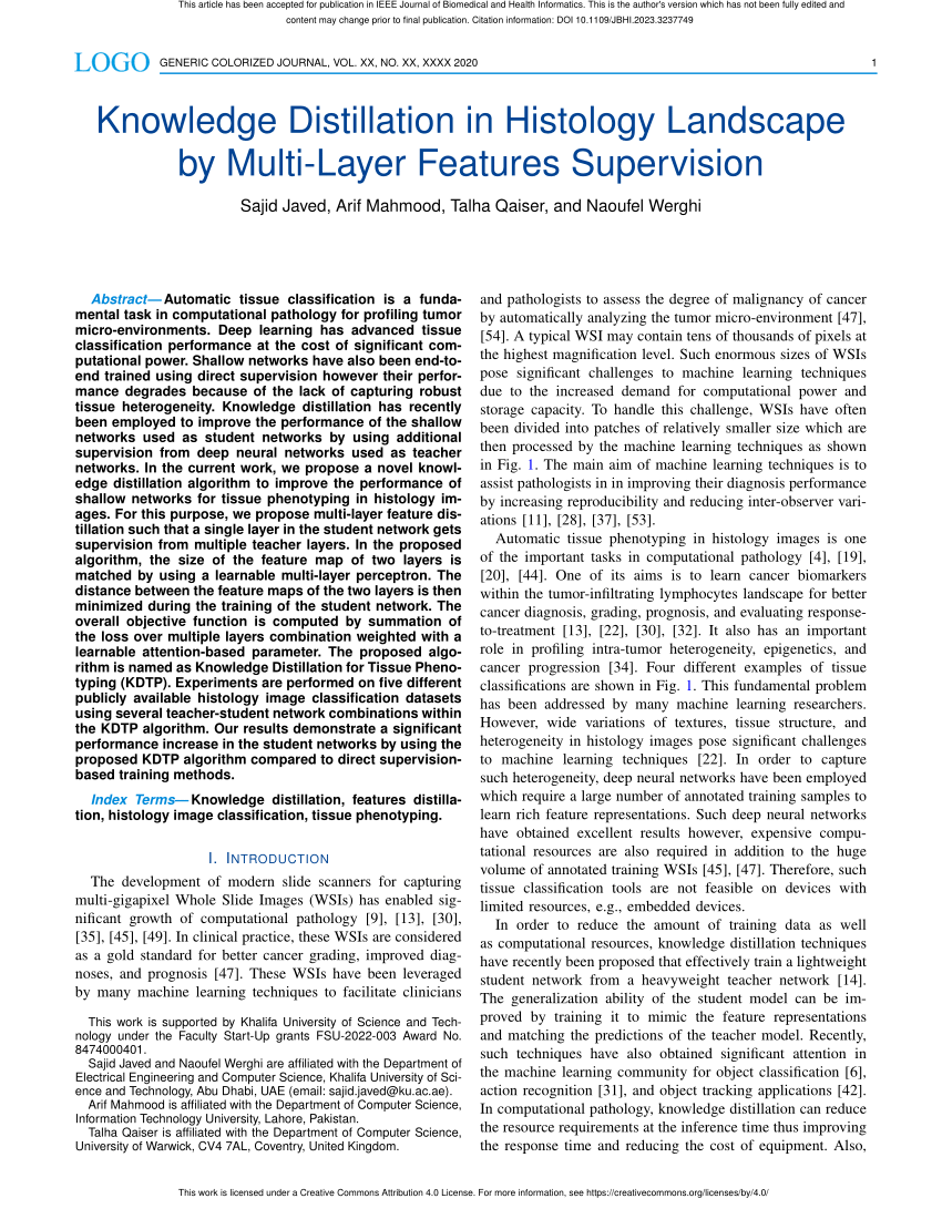 PDF) Knowledge Distillation in Histology Landscape by Multi-Layer ...