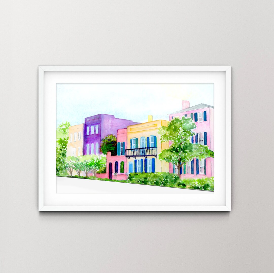 Rainbow Row Watercolor Art Print From an Original - Etsy