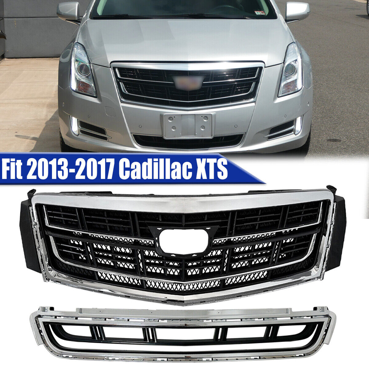 Fit 2013-2017 Cadillac XTS Front Bumper Chrome Upper Grille Lower ...