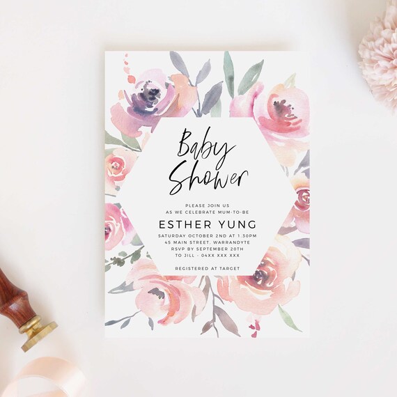 Blush Floral Baby Shower Invitation INSTANT DOWNLOAD Template - Etsy