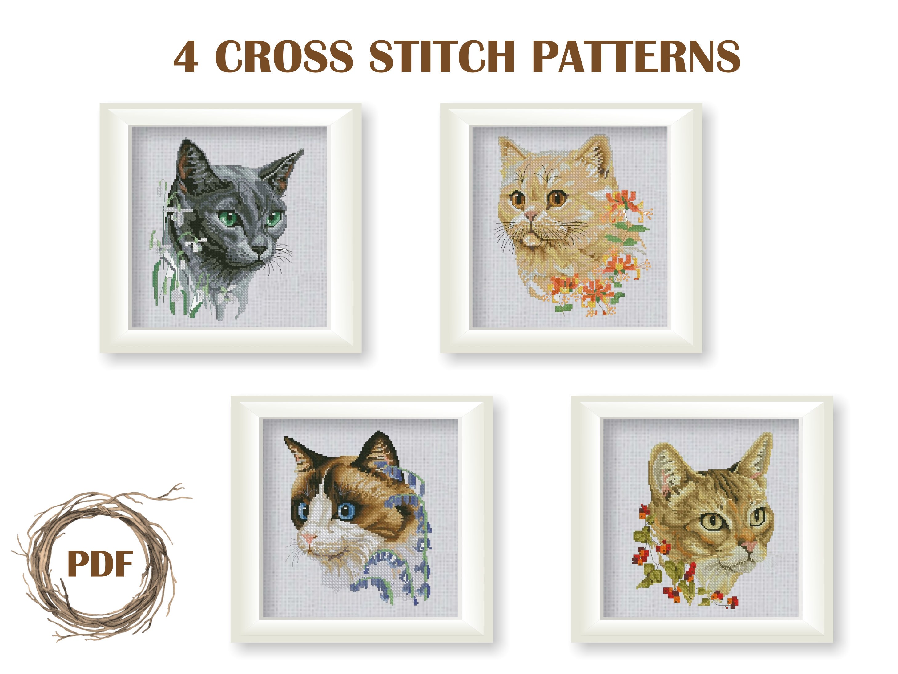 Buy Set of 4 Cats Cross Stitch Pattern PDF Four Seasons Counted ...