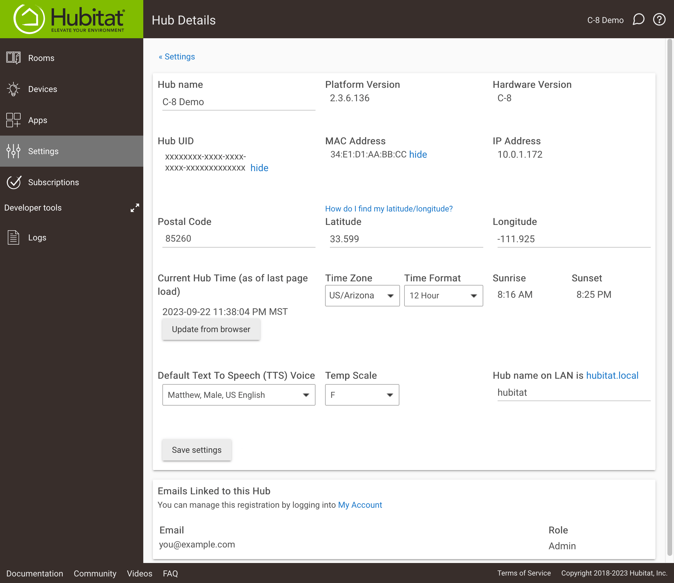 Hub Details | Hubitat Documentation