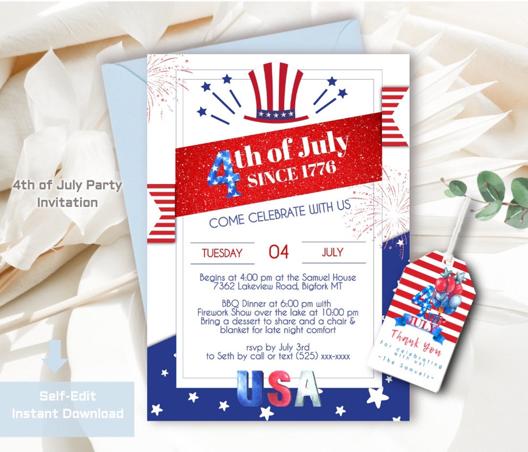 4th-of-july Party Invitation Self-edit Patriotic Invite Edit - Etsy