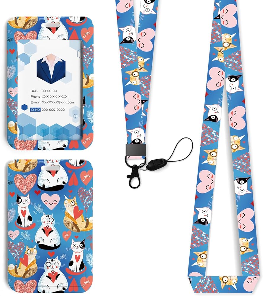 Amazon.com : Id Badge Holder with Lanyard，Cute Cat Lanyards for ...