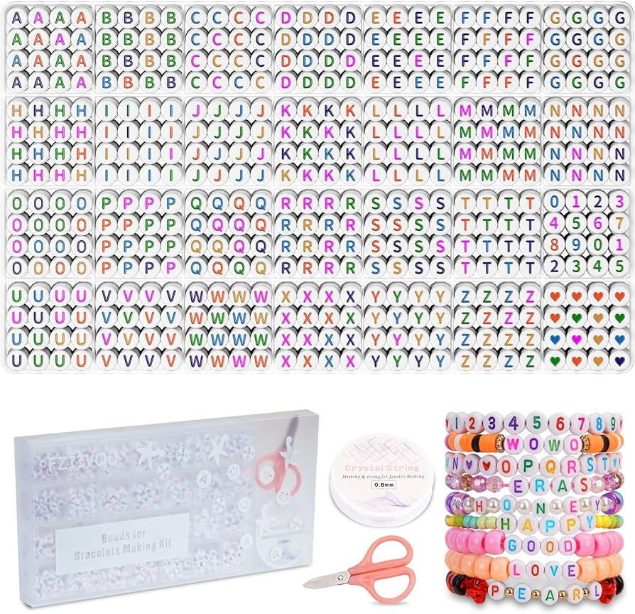 Amazon.com: FZIIVQU 1450 Pieces Letter Beads kit, Acrylic 4x7mm ...