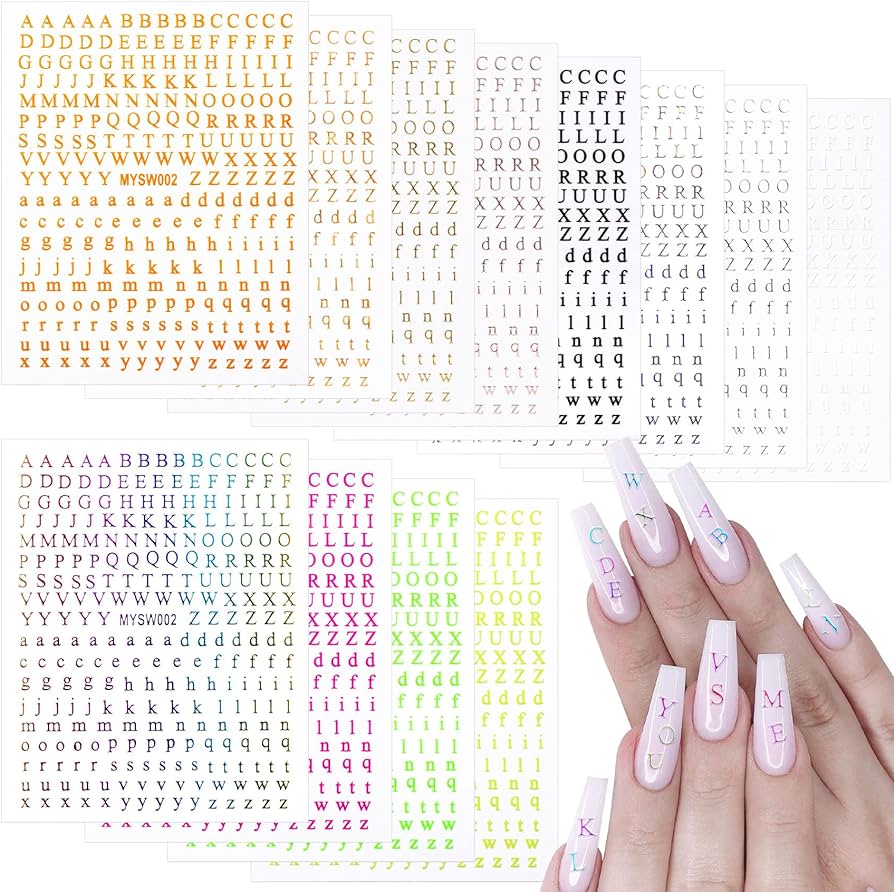Amazon.com: OIIKI 12 Sheets Letters Nail Stickers, 3D Holographic ...