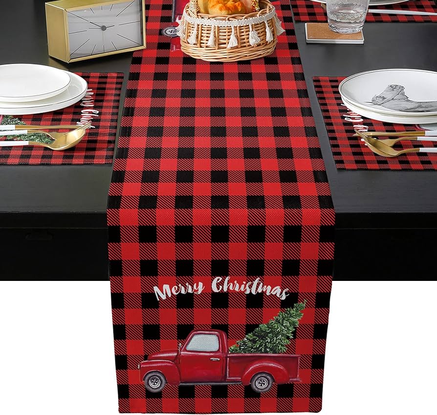 Amazon.com: ZEREAA Christmas Table Runner and Placemats Set, Truck ...