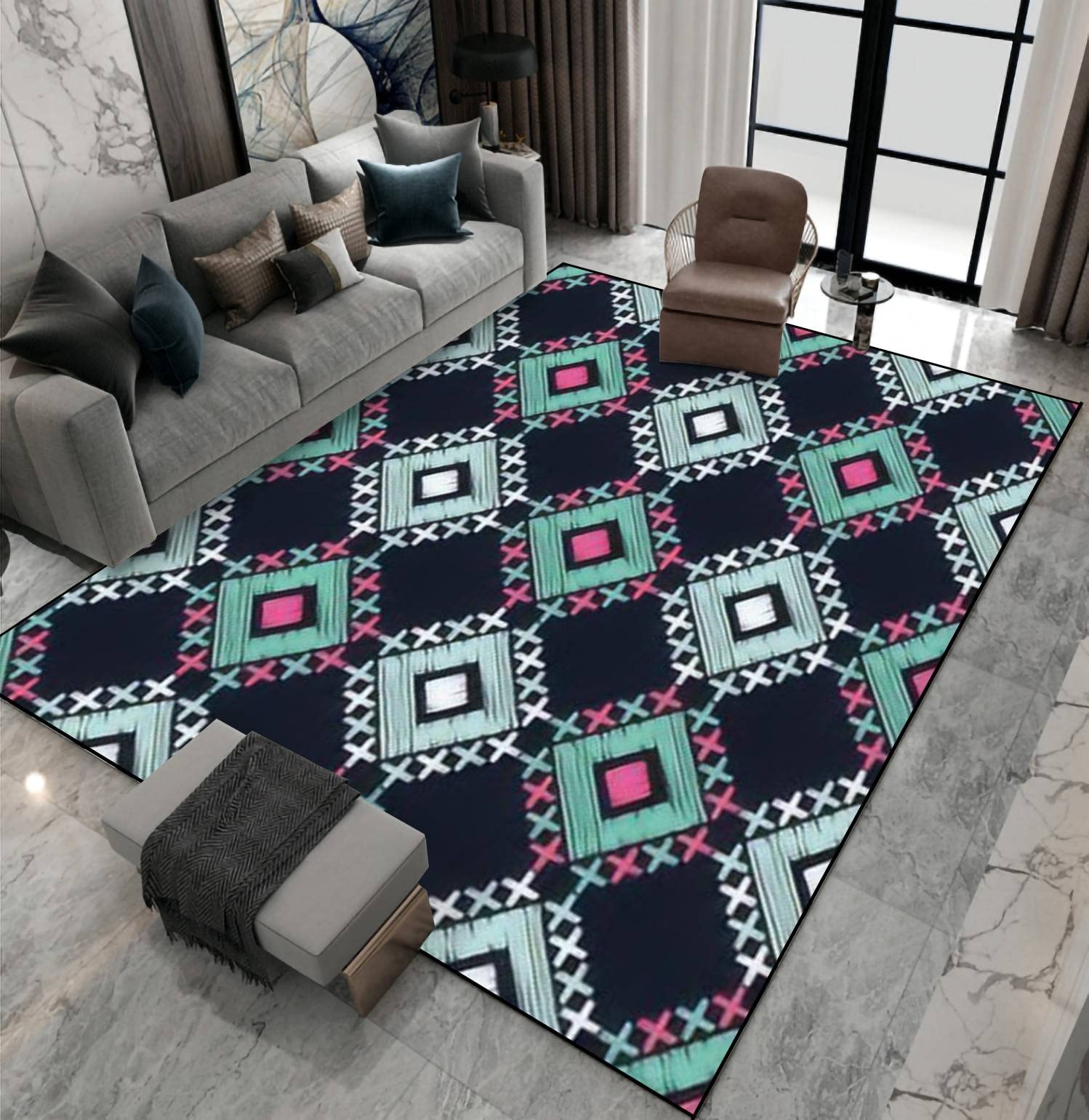 Amazon.com: Area Rug Non-Slip Floor Mat Ethnic Seamless Embroidery ...