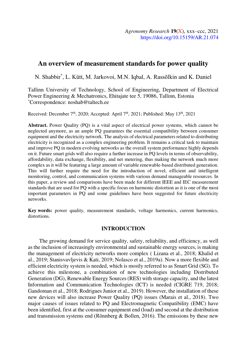 PDF) An overview of measurement standards for power quality