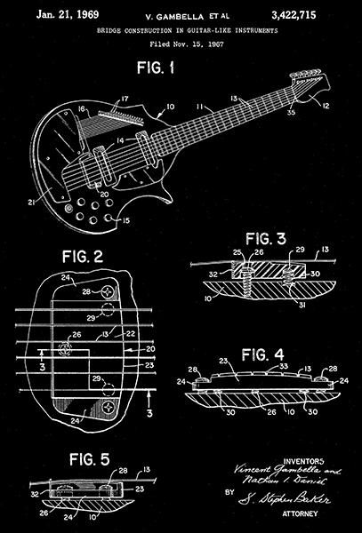 1969 - Sitar Bridge Construction Guitar - V. Gambella - Patent Art ...