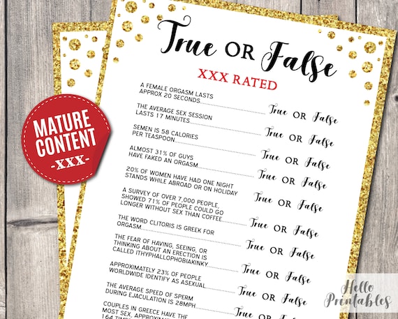 True or False Sex X-rated Guess Bridal Shower Game - Etsy