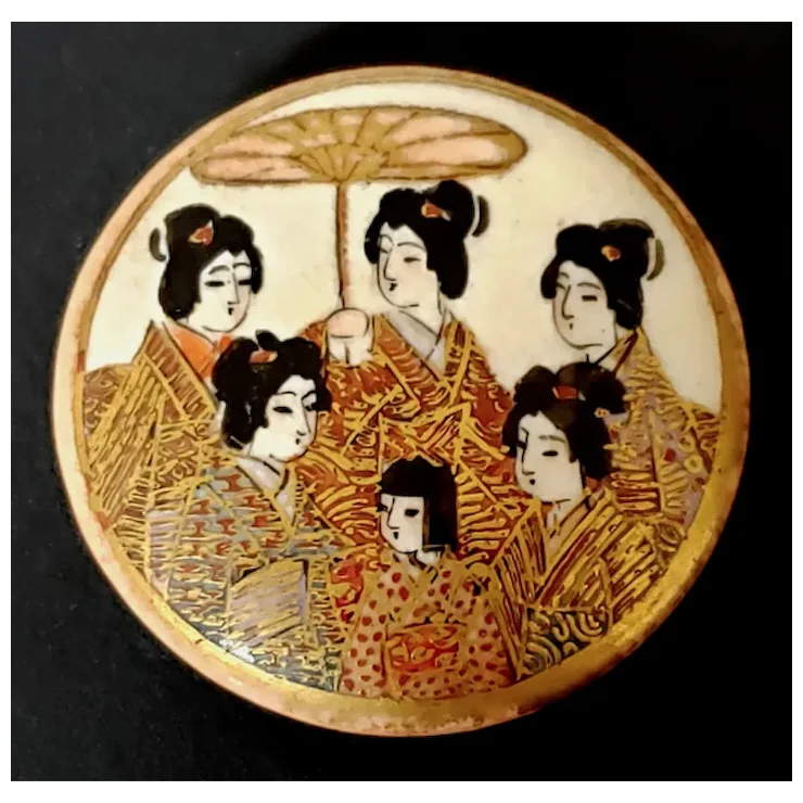 Japanese Satsuma Antique Button - SIX GEISHAS on One Button - Ruby ...