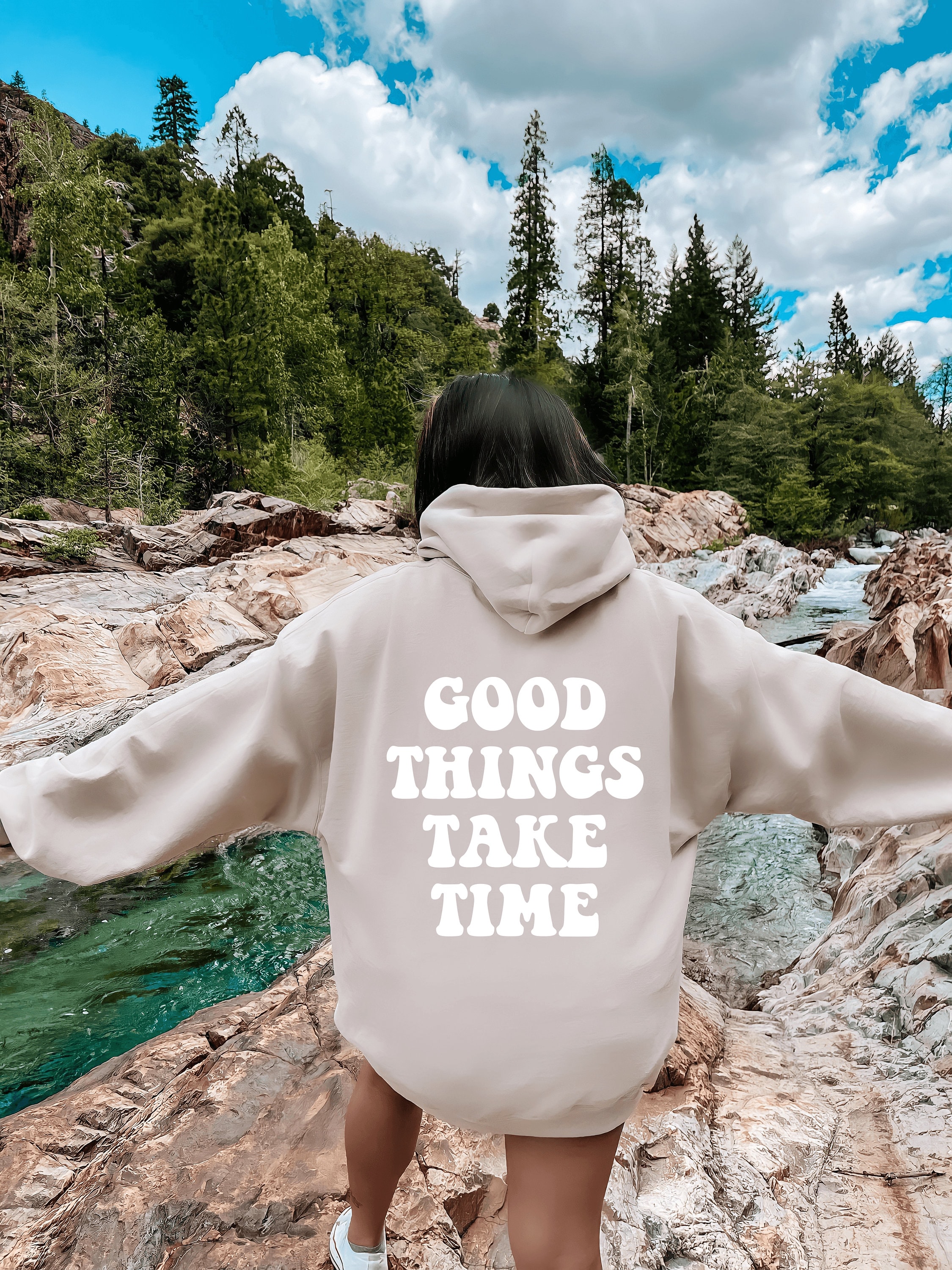 Good Things Take Time Hoodie Words on Back Sweatshirt - Etsy