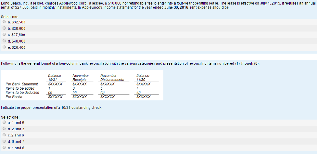 Solved Long Beach, Inc., a lessor, charges Applewood Corp ...