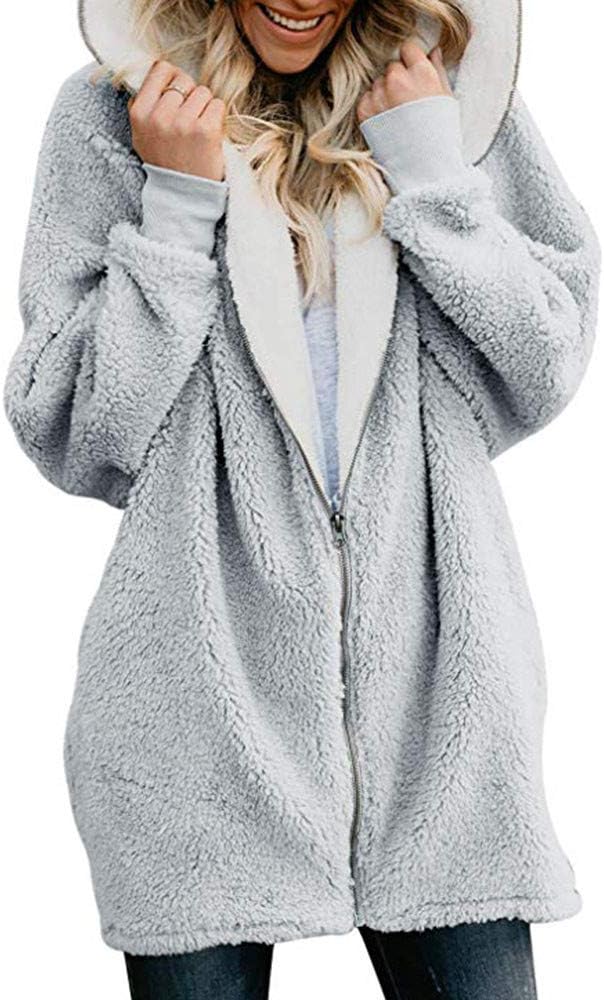 Amazon.com: POTO Women Sherpa Jacket Fuzzy Fleece Hooded Coat ...