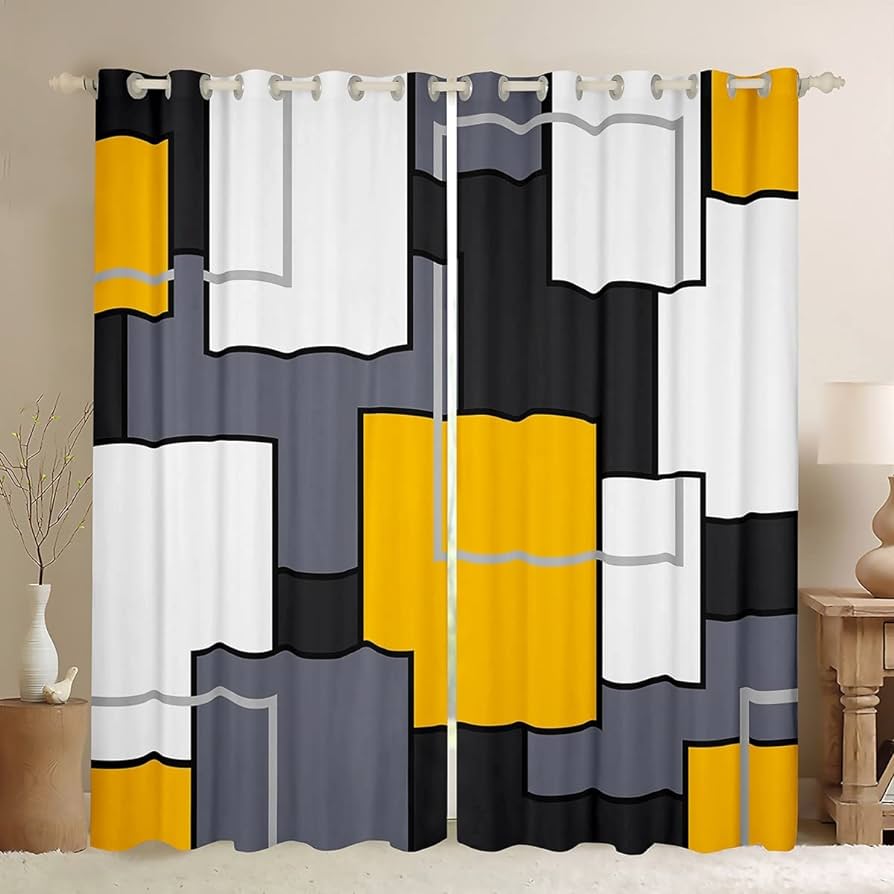 Amazon.com: Geometric Curtains for Bedroom Living RoomYellow White ...