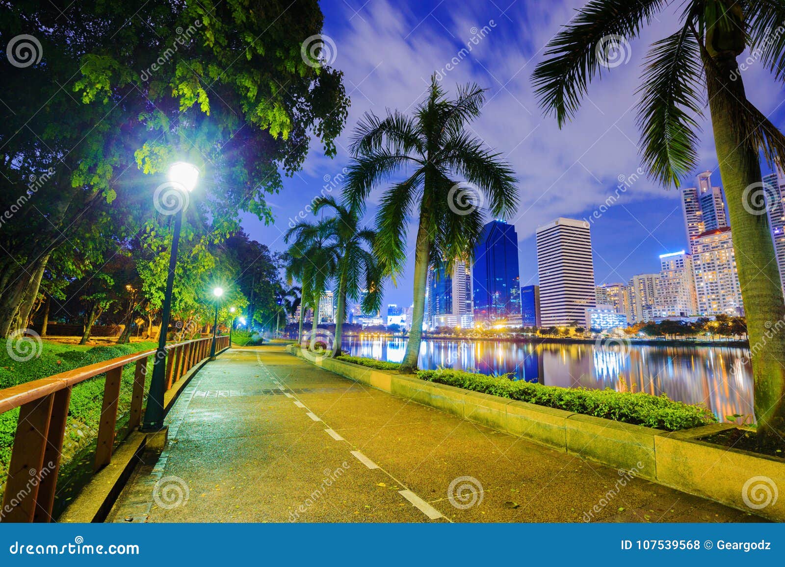 Walking Path in Benjakitti Park at Night, Bandkok, Thailand ...