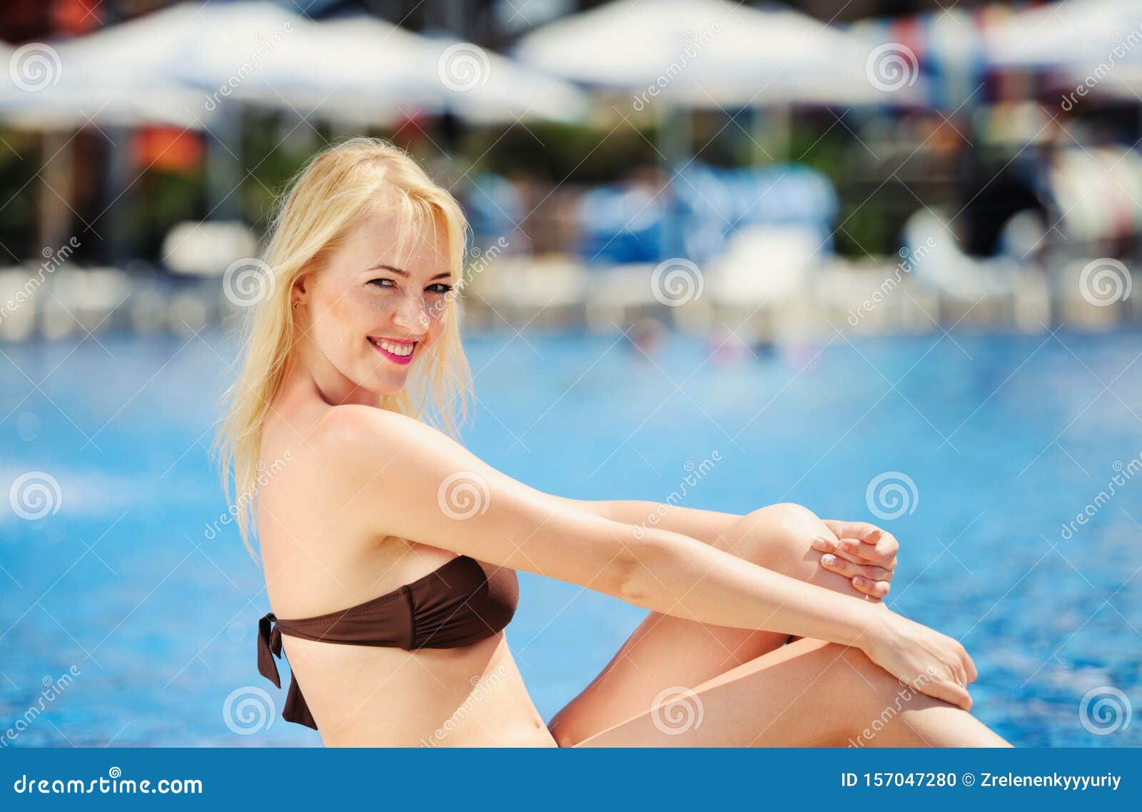 Young Woman Near Swimming Pool Stock Photo - Image of caucasian ...