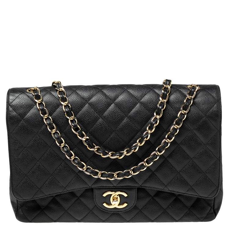 Chanel Black Quilted Caviar Leather Maxi Classic Double Flap Bag ...