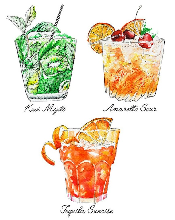 Cocktails Art Print Summer Drinks Colorful Artwork - Etsy