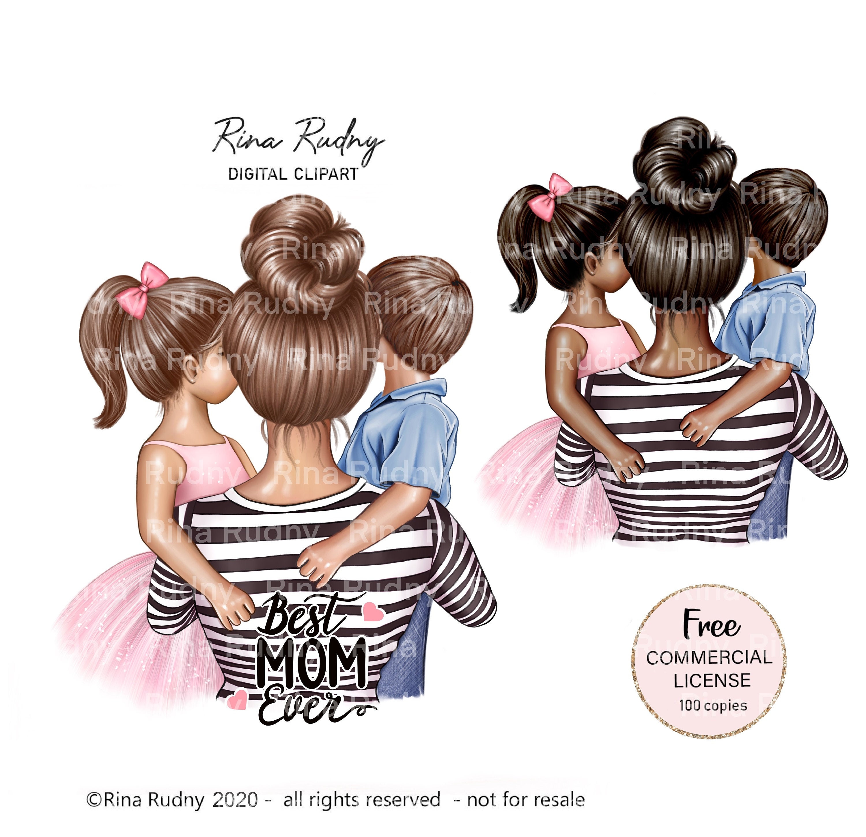 Mothers Day Clipart Mother Son Daughter Clipart Mom Boy - Etsy