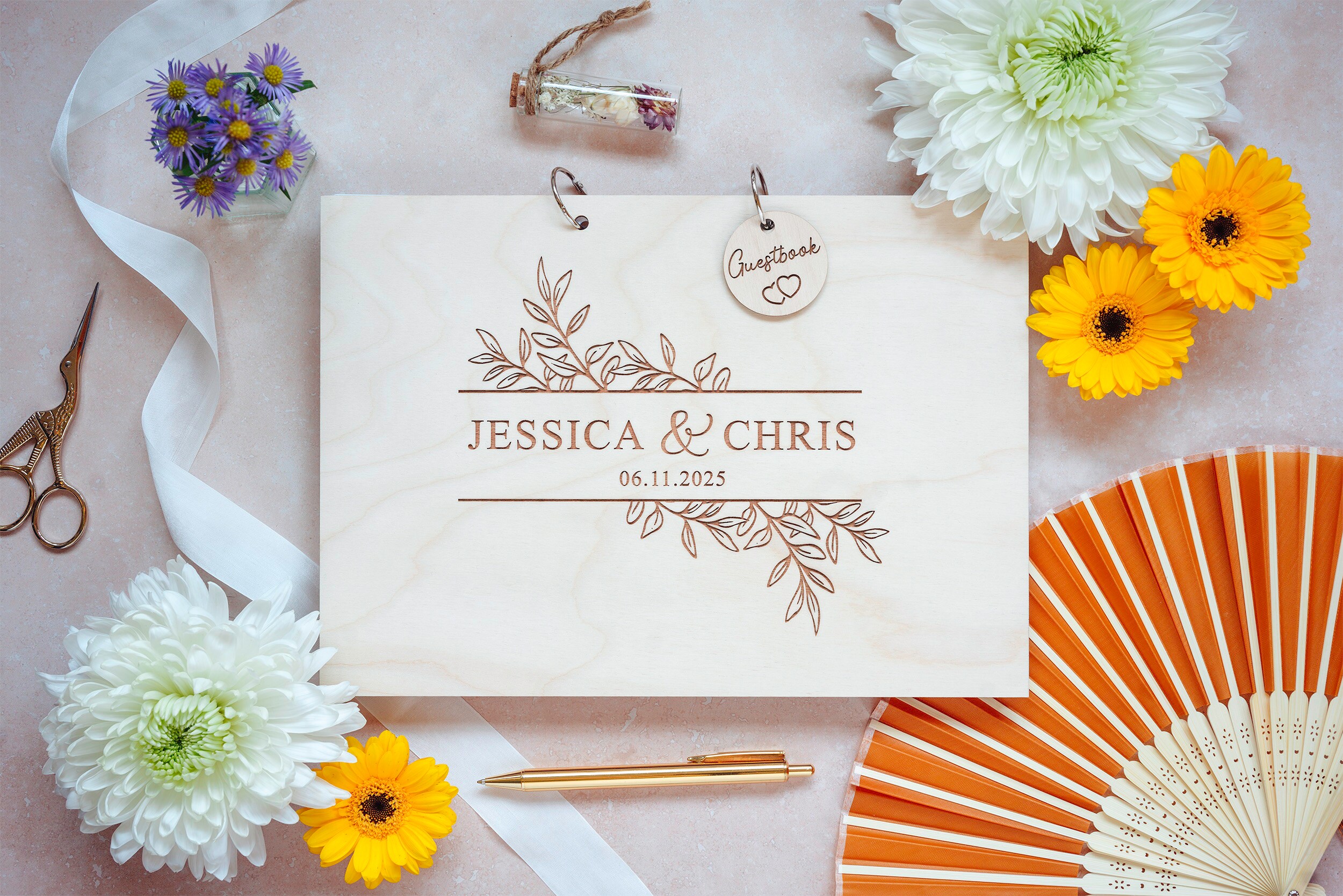 Floral Wedding Guest Book Modern Wooden Wedding Guest Book - Etsy