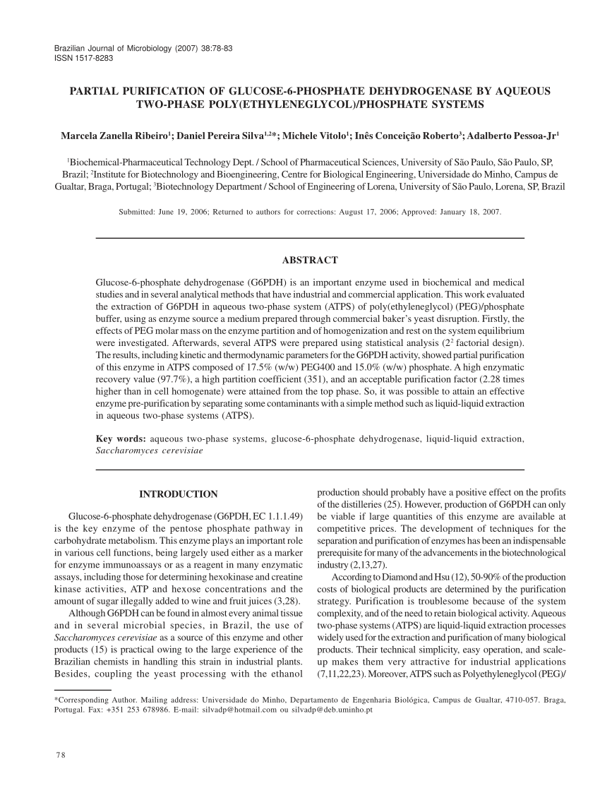 PDF) Partial purification of glucose-6-phosphate dehydrogenase by ...