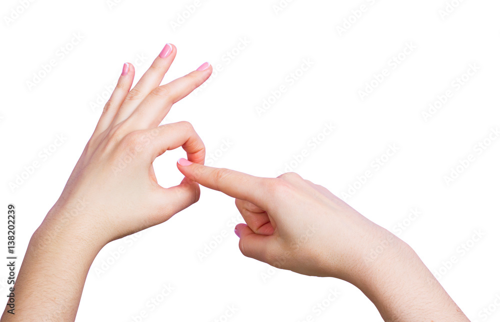 Hand of girl doing sex gesture Stock Photo | Adobe Stock