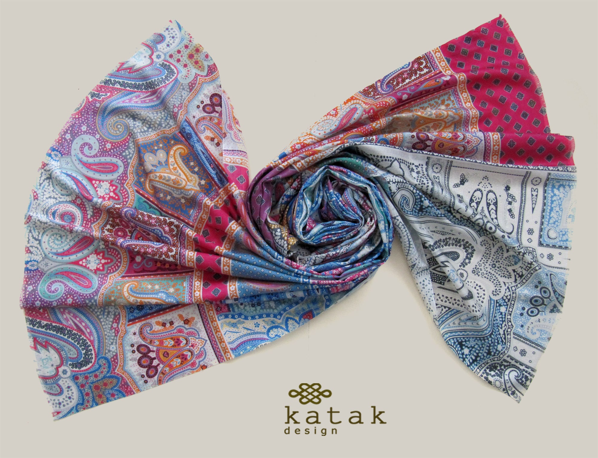 Womens Silk Scarf Colorful Patterned Indian Style Silk Scarf ...