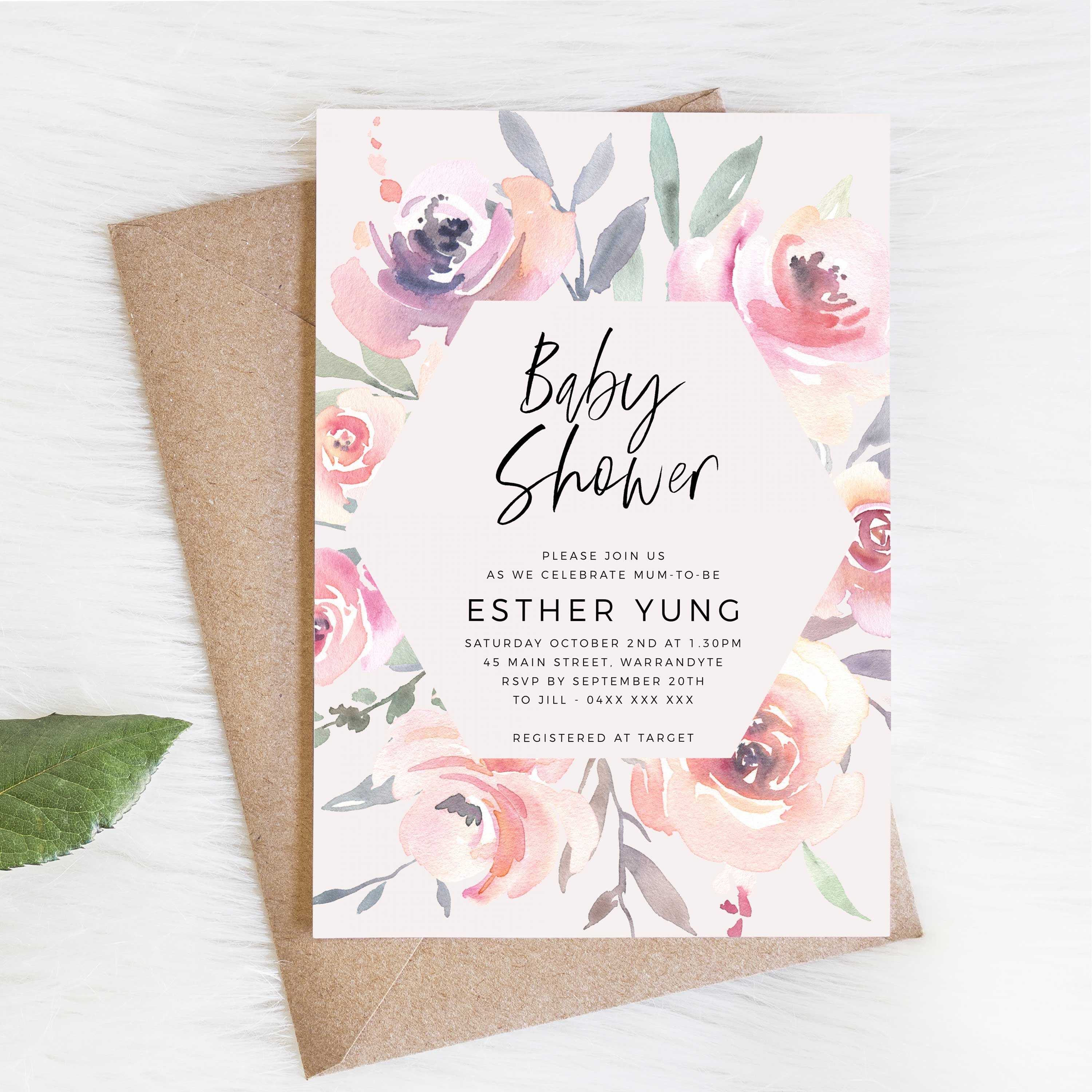 Blush Floral Baby Shower Invitation INSTANT DOWNLOAD Template - Etsy