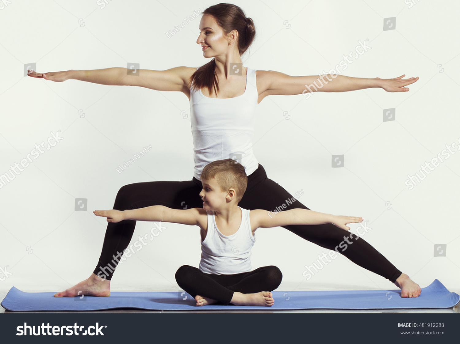 Mother Son Doing Yoga Sports Exercises Stock Photo 481912288 ...