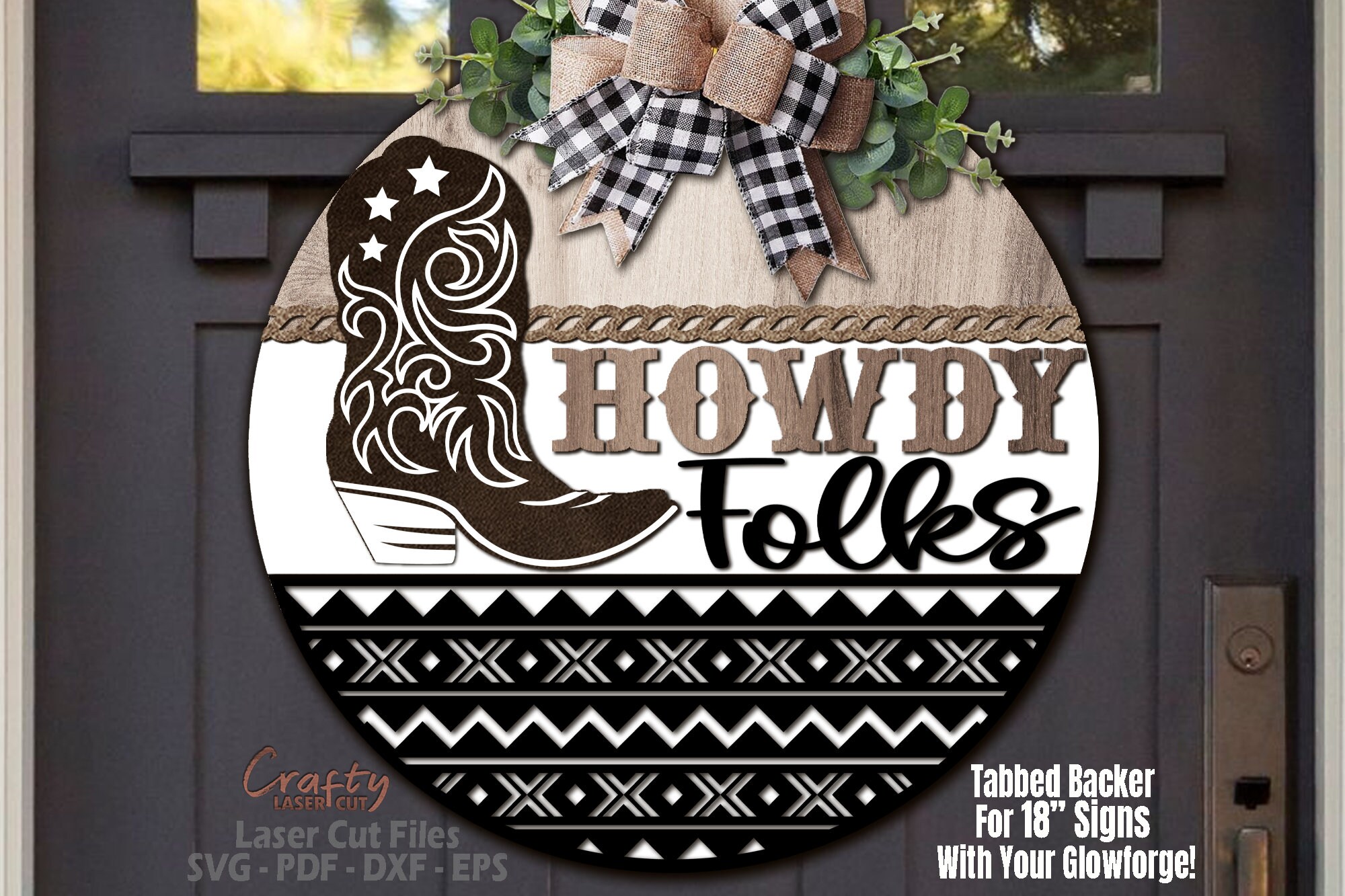 Howdy Folks Door Hanger SVG Laser Cut Files Cowboy Boot - Etsy