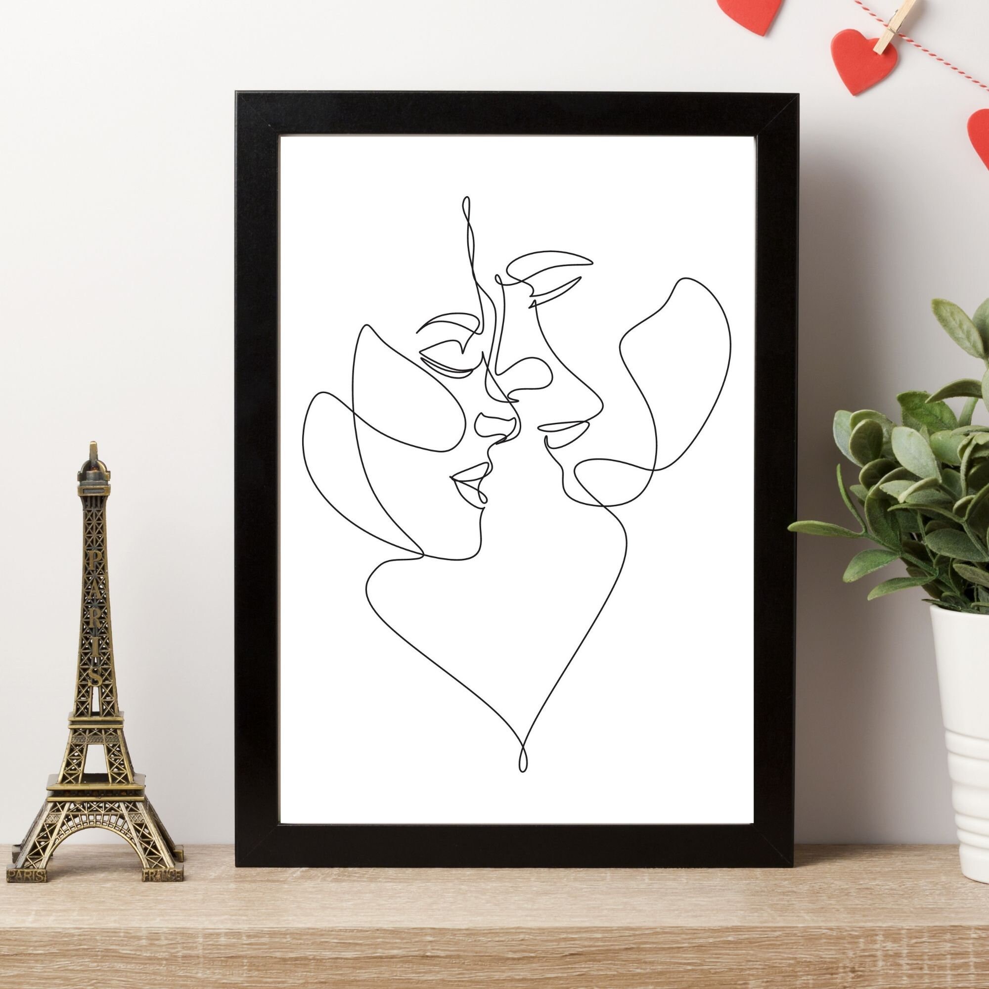 Couple Line Drawing Wall Art Faces Fine Line Art Print Love - Etsy