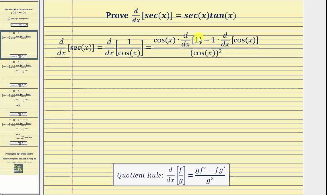 Proof - The Derivative of Secant: d/dx[sec(x)] - YouTube