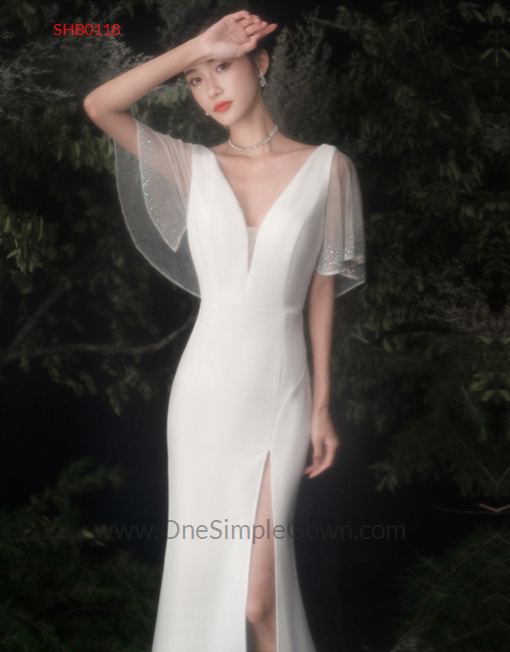 Women White V neck Elegant Sheath Event Dress - OneSimpleGown.com