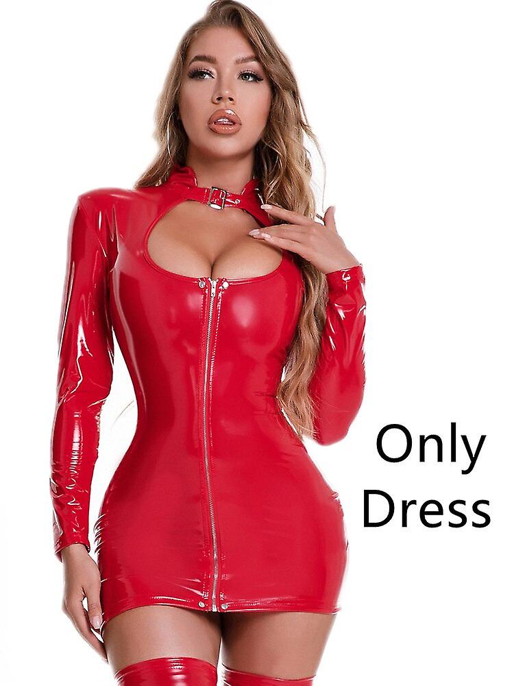 Sexy Wetlook Faux Leather Mini Dress Erotic Sheath Bag Hip Skirt ...